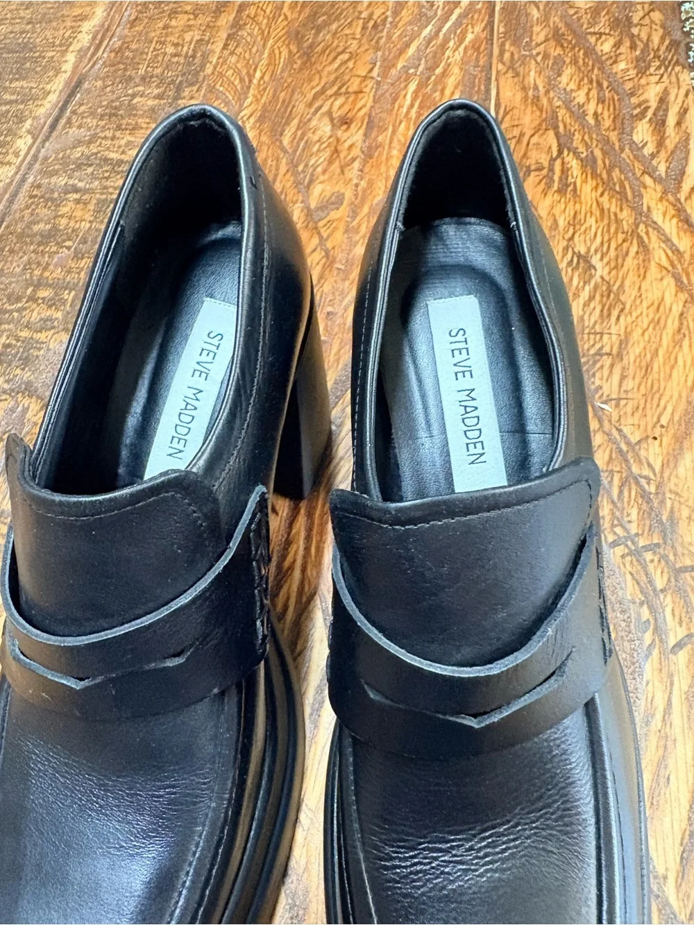 Steve Madden Perry Black Platform Loafers Chunky Heel Penny Slip On Shoes